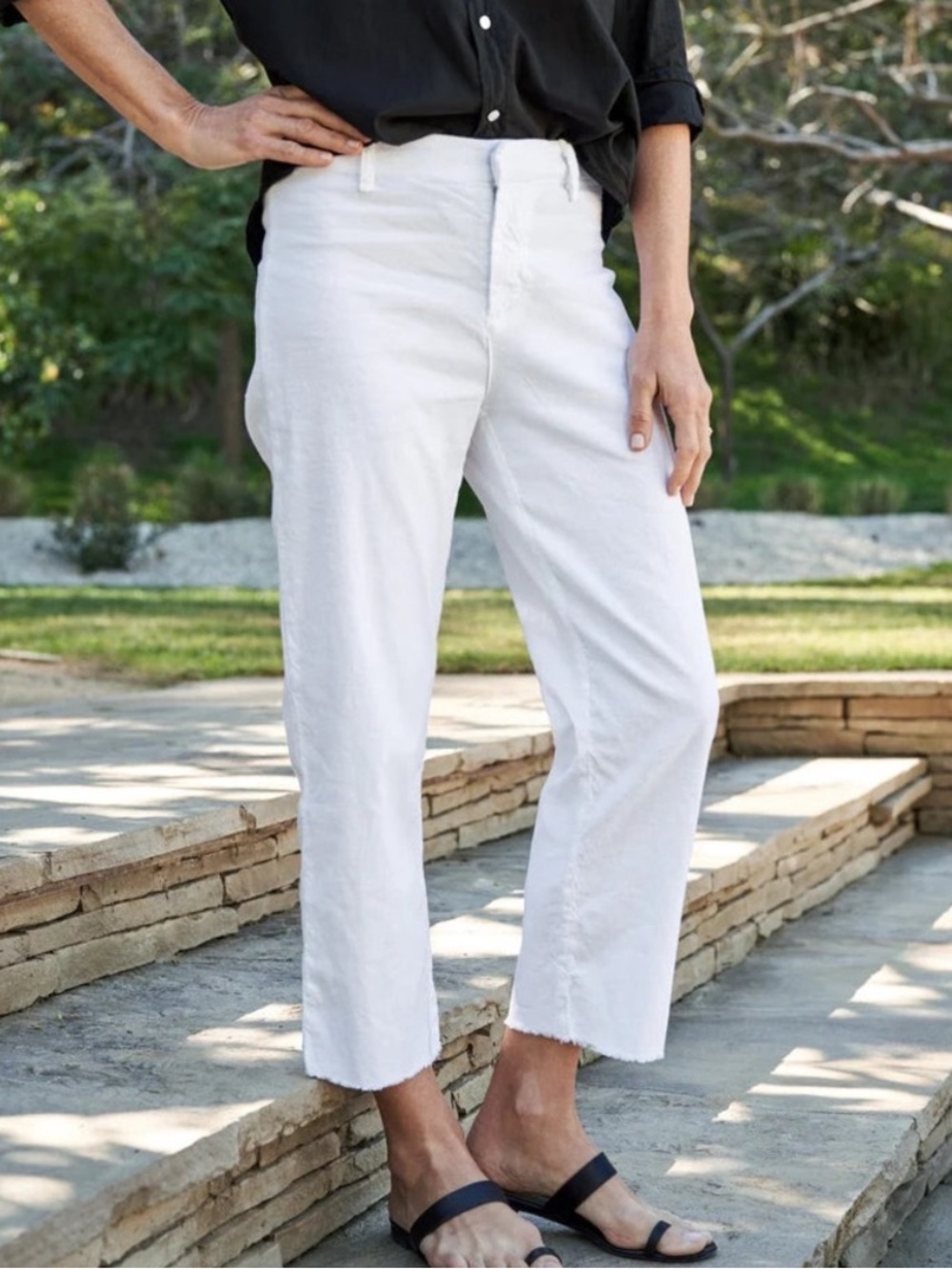 Frank & Eileen 2 Kinsale Ankle Pants White Straight Coastal Beach Flax Cotton